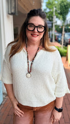 Lightweight V Neck Sweater w/ Rolled Sleeves - Rebecca James Clothing