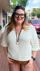 Lightweight V Neck Sweater w/ Rolled Sleeves - Rebecca James Clothing