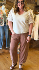 Linen Blend Coco Brown Barrel Pants - Rebecca James Clothing