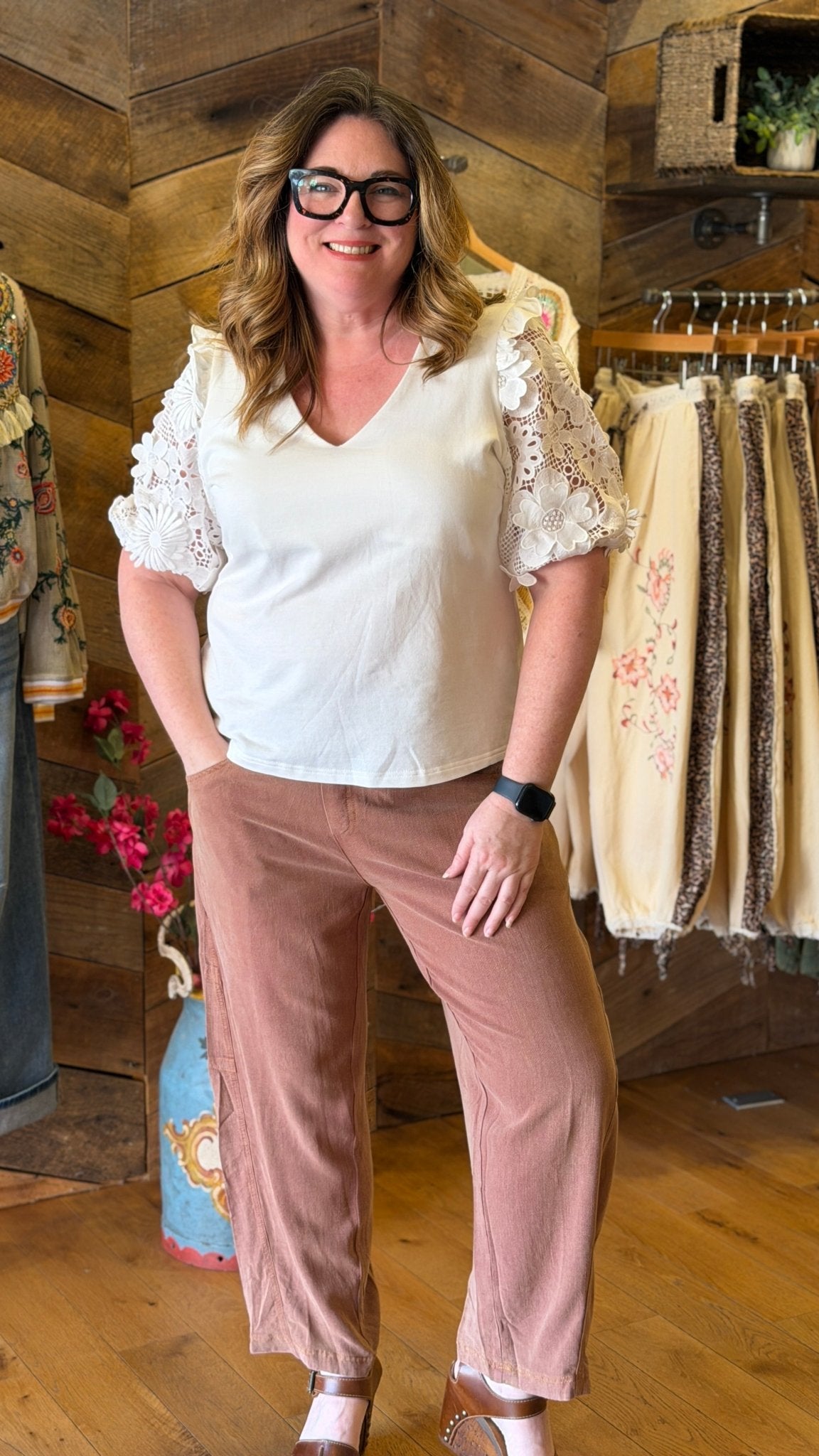 Linen Blend Coco Brown Barrel Pants - Rebecca James Clothing