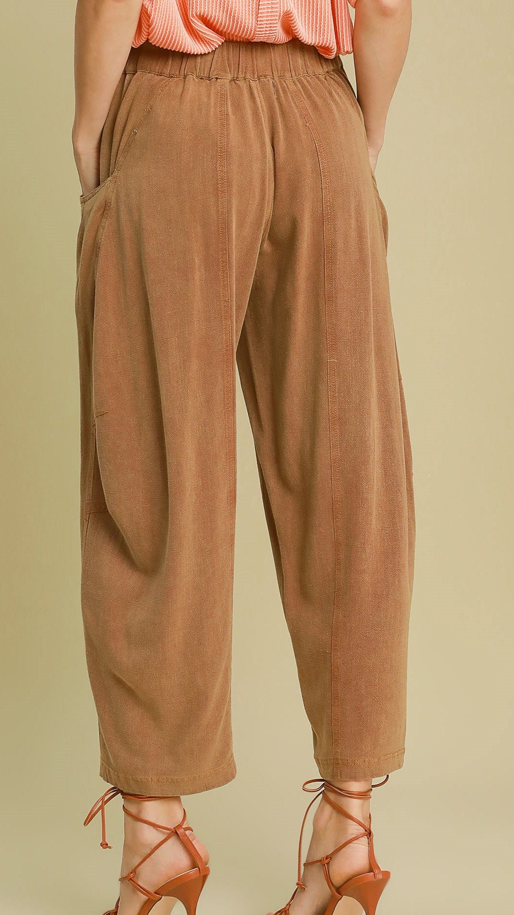 Linen Blend Coco Brown Barrel Pants - Rebecca James Clothing
