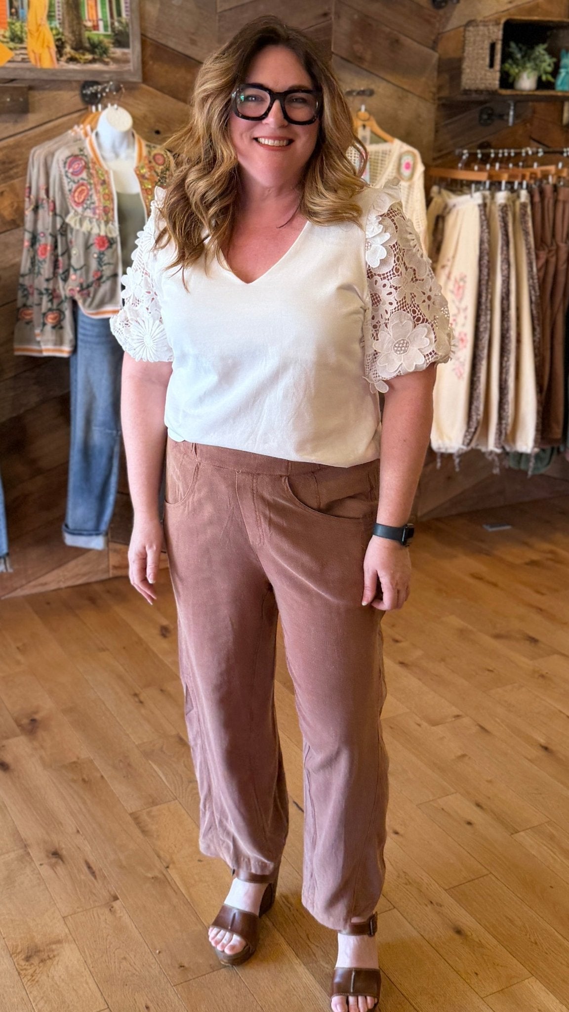Linen Blend Coco Brown Barrel Pants - Rebecca James Clothing