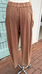 Linen Blend Coco Brown Barrel Pants - Rebecca James Clothing