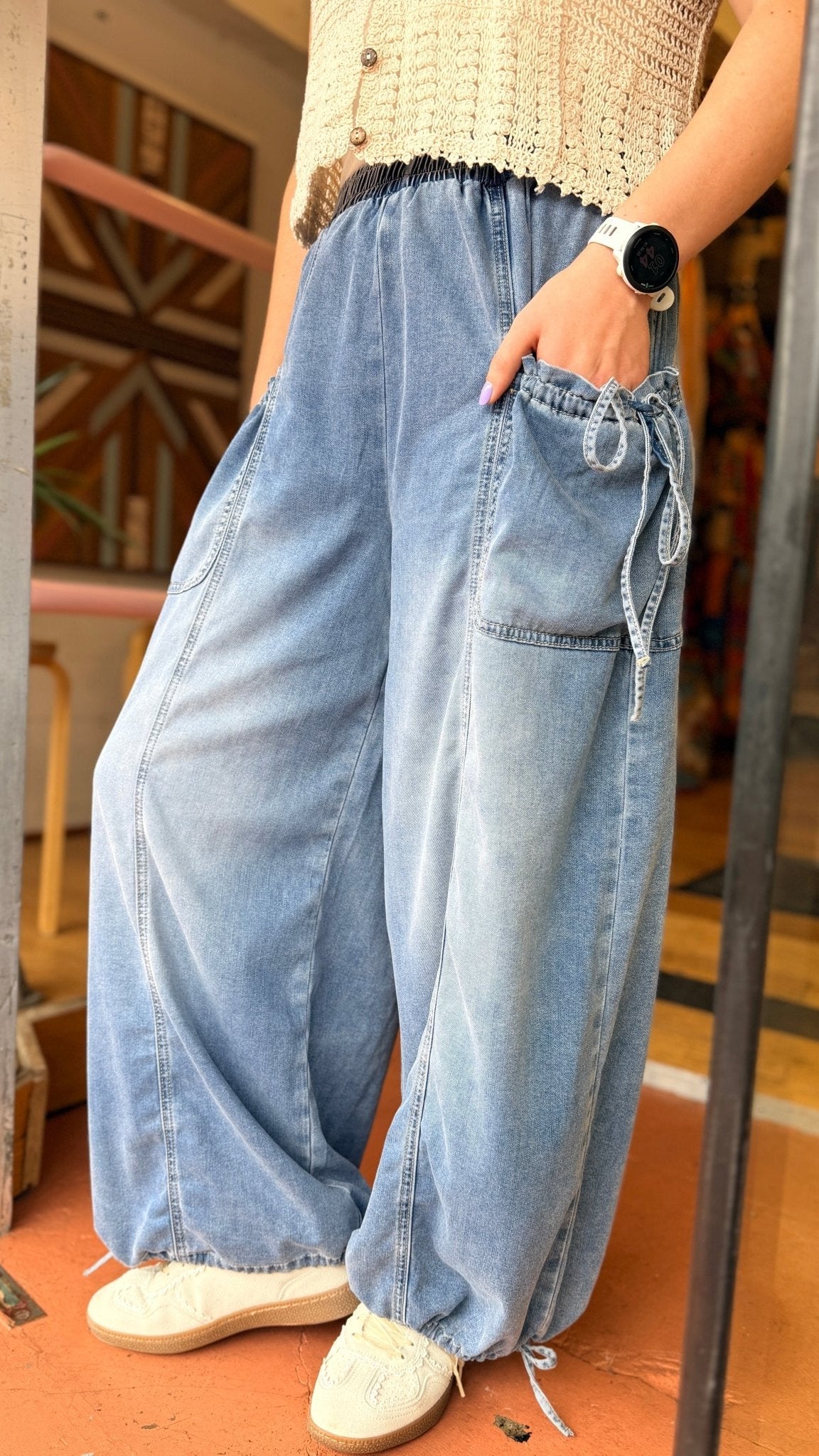 Loose Fit Tencel Washed Denim Pants - Rebecca James Clothing