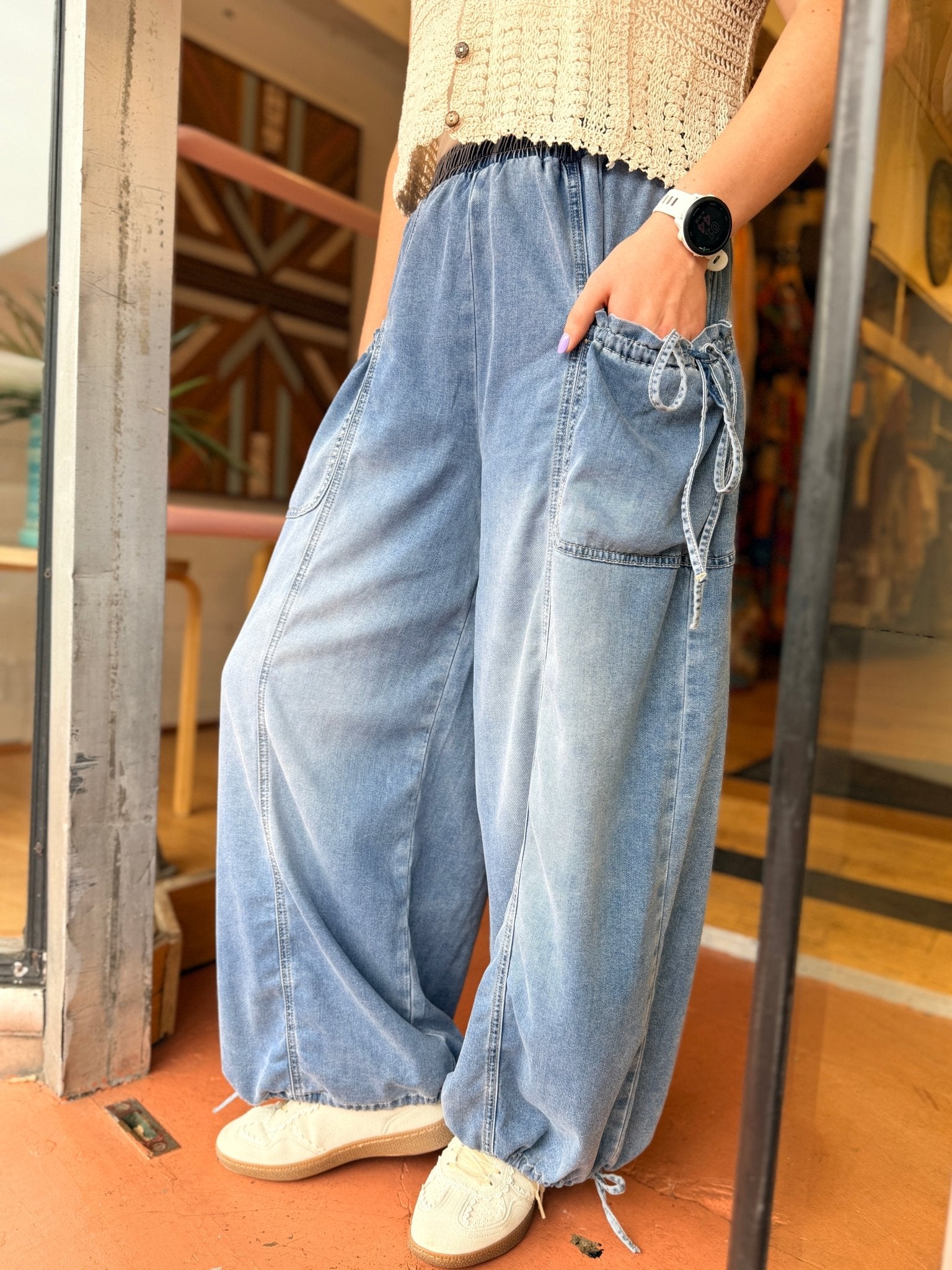 Loose Fit Tencel Washed Denim Pants - Rebecca James Clothing