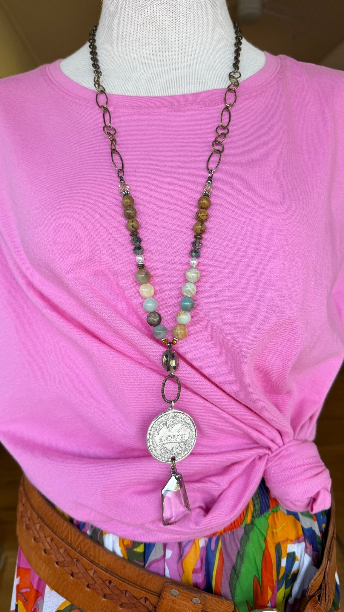 Love Life Beaded Mixed Metal Statement Necklace - Rebecca James Clothing