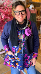 Magenta Rose Black Frill Scarf by Hand Jive Clothing - Rebecca James Clothing