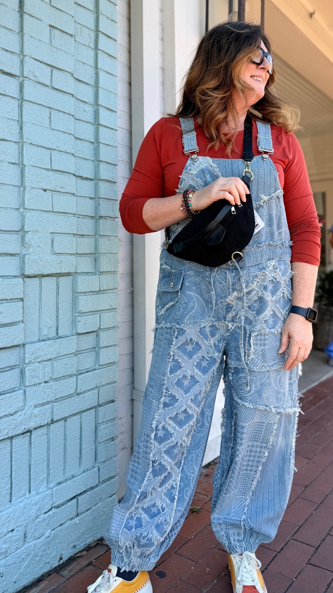 Market Day Boho Denim Patchwork Overalls - Rebecca James Clothing