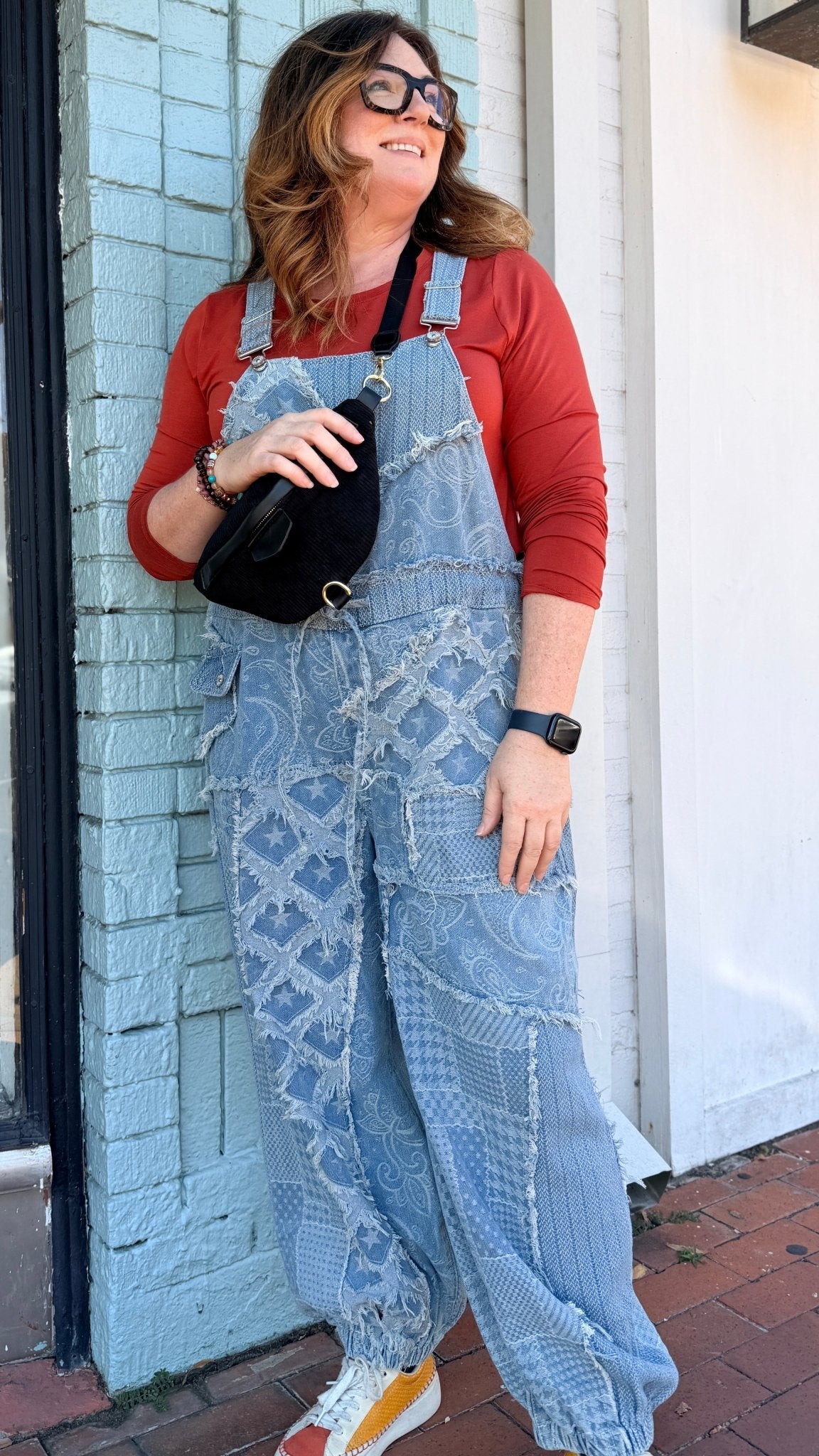 Market Day Boho Denim Patchwork Overalls - Rebecca James Clothing