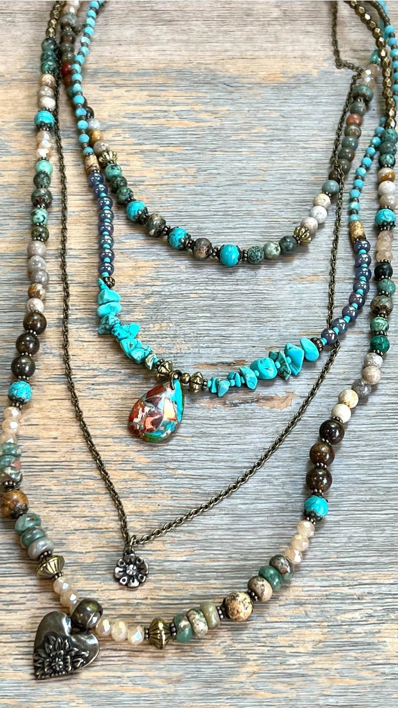Mesa Beaded Heart Charm Layered Necklace - Rebecca James Clothing