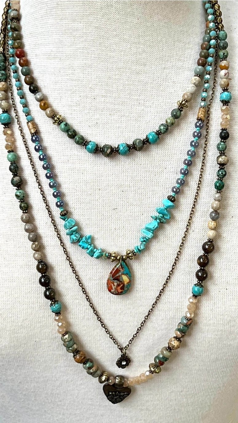 Mesa Beaded Heart Charm Layered Necklace - Rebecca James Clothing