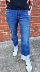Mid Rise Comfort Stretch Dark Wash Cuffed Jeans by Risen - Rebecca James Clothing