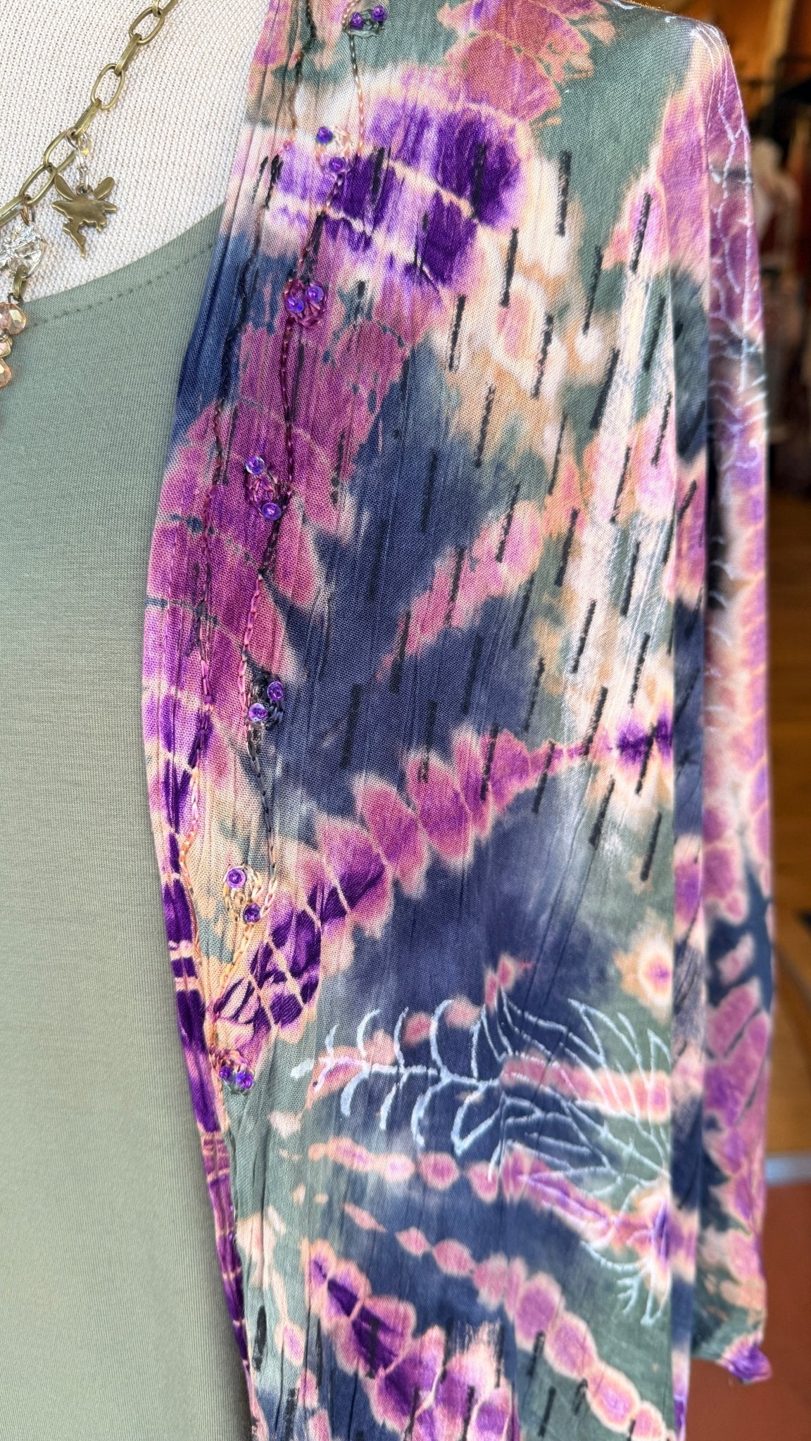 Midnight Moss Tie Die Kimono Wrap - Rebecca James Clothing