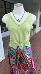 Mineral Wash Cotton Sequin Neck Sleeveless Top - Rebecca James Clothing