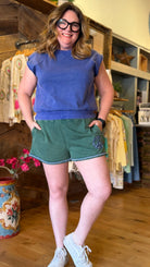 Mineral Wash Green Cotton Short With Peace Patch - Rebecca James Clothing