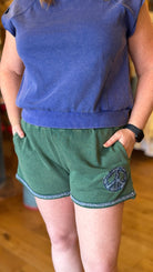 Mineral Wash Green Cotton Short With Peace Patch - Rebecca James Clothing