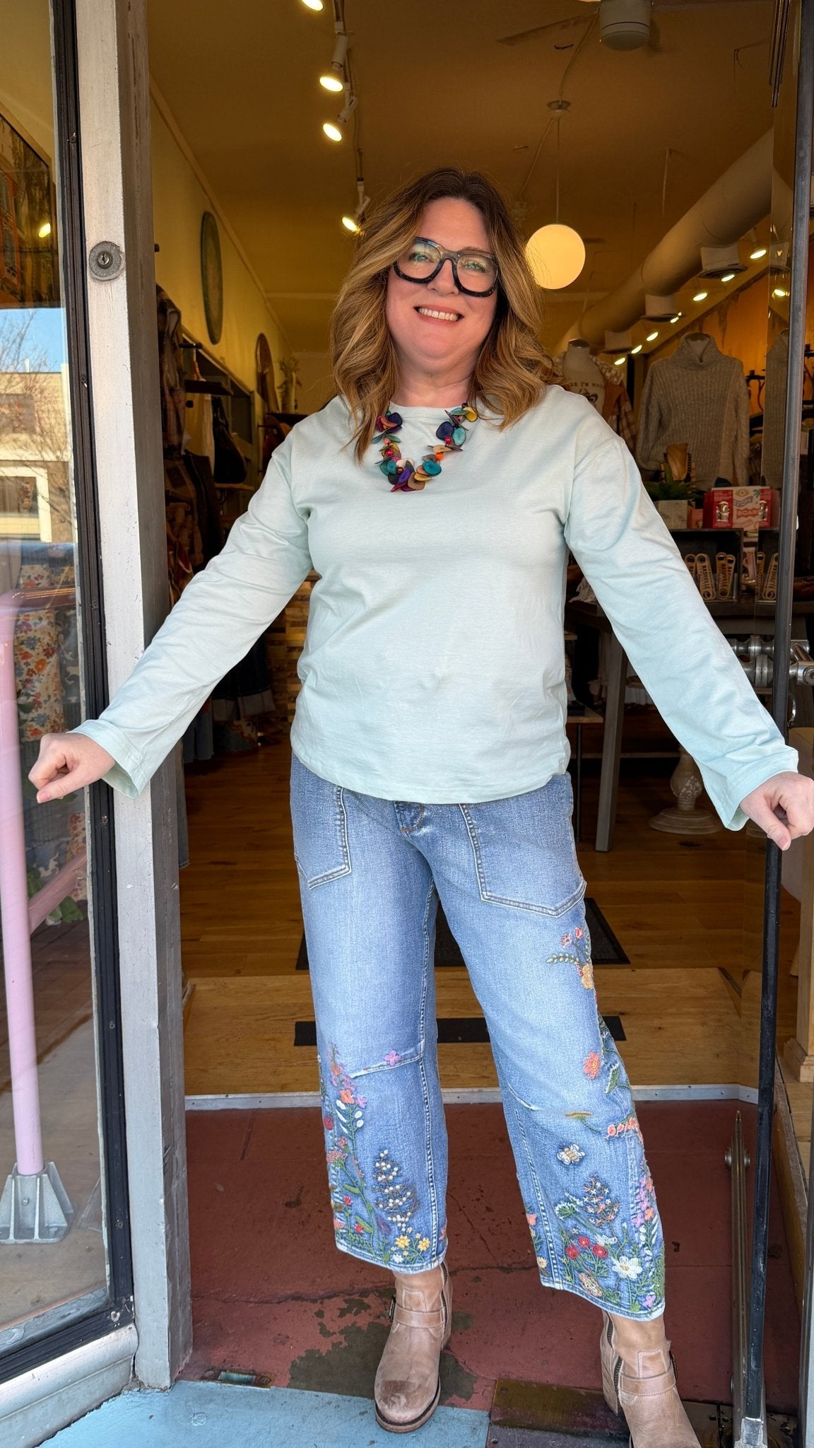 Mint Green Cotton Long Sleeve Top - Rebecca James Clothing