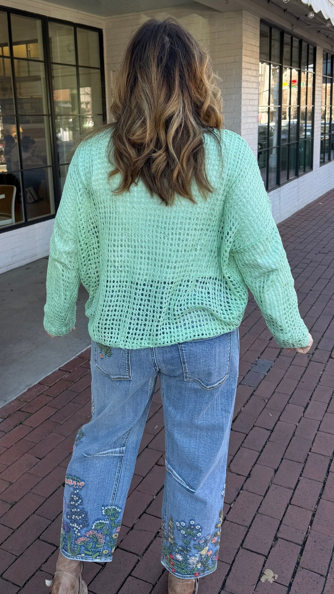 Mint Green Open Knit Sweater - Rebecca James Clothing