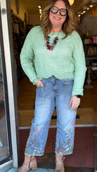 Mint Green Open Knit Sweater - Rebecca James Clothing