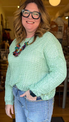 Mint Green Open Knit Sweater - Rebecca James Clothing