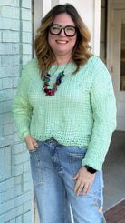 Mint Green Open Knit Sweater - Rebecca James Clothing