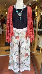 Mixed Floral Star Patch Boho Pants by POL - Rebecca James Clothing