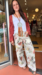 Mixed Floral Star Patch Boho Pants by POL - Rebecca James Clothing