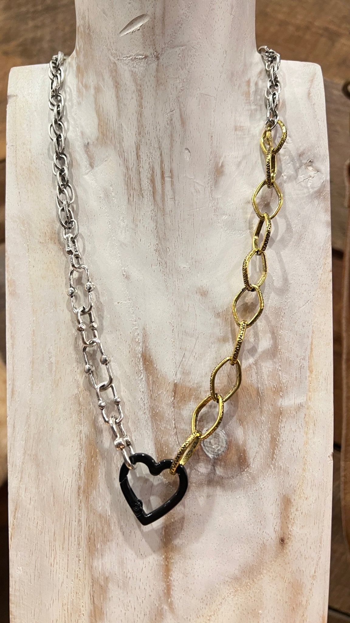 Mixed Metal Necklace With Open Heart Clasp - Rebecca James Clothing