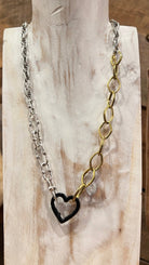 Mixed Metal Necklace With Open Heart Clasp - Rebecca James Clothing