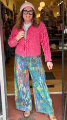 Monet Abstract Print Wide Leg Cargo Pants – Artistic High - Waist Printed Denim - Rebecca James Clothing