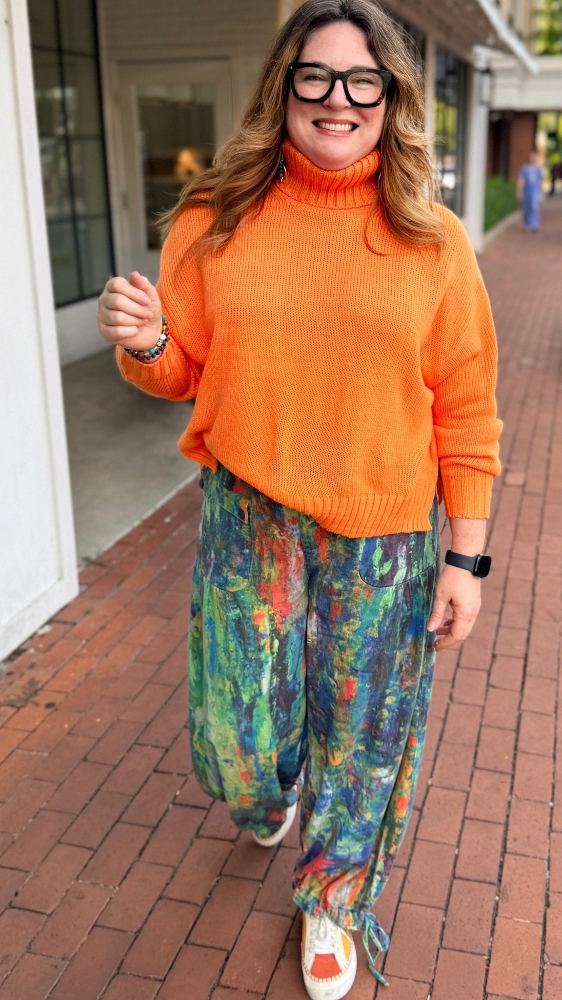 Monet Abstract Print Wide Leg Cargo Pants – Artistic High-Waist Printed Denim - Rebecca James Clothing
