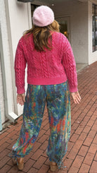 Monet Abstract Print Wide Leg Cargo Pants – Artistic High - Waist Printed Denim - Rebecca James Clothing