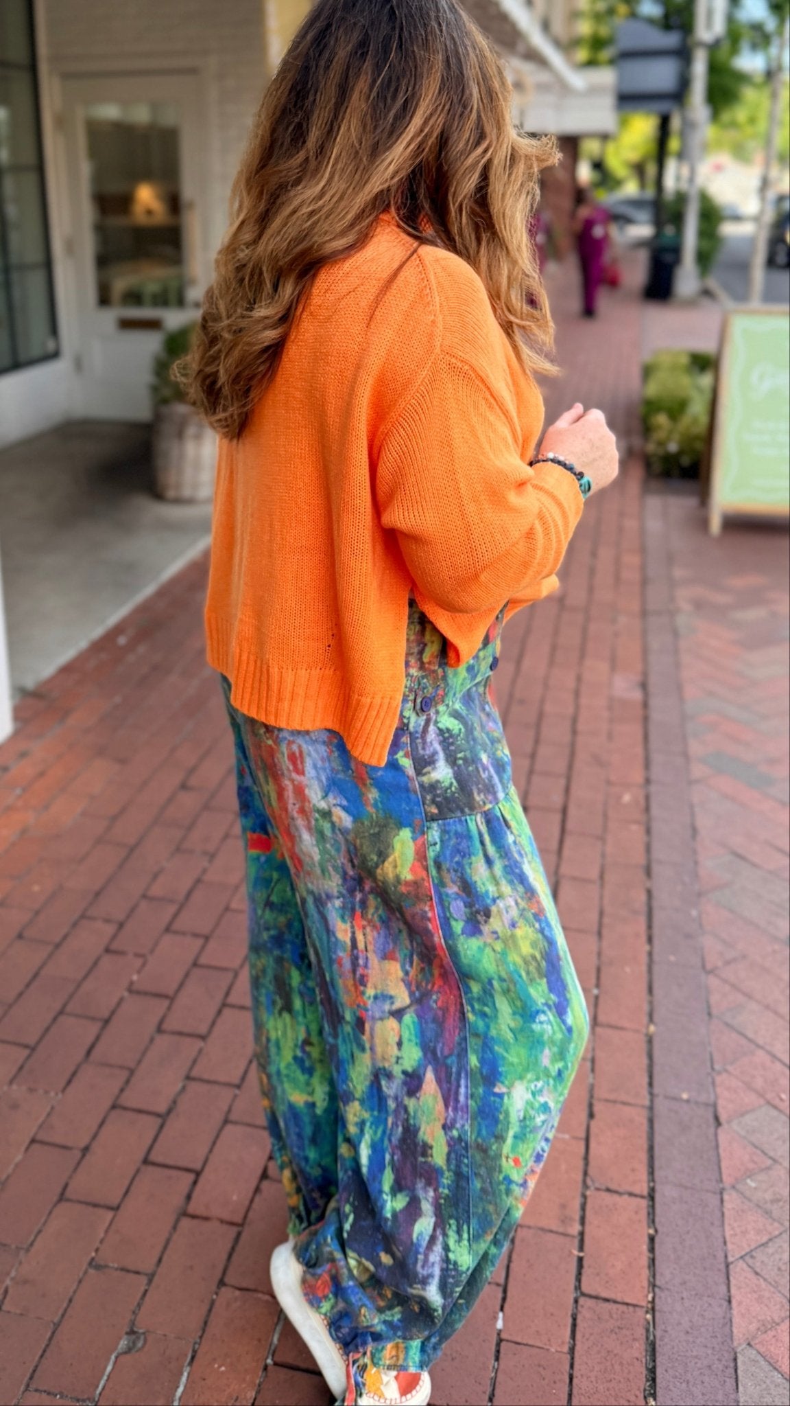 Monet Abstract Print Wide Leg Cargo Pants – Artistic High-Waist Printed Denim - Rebecca James Clothing