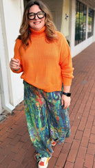 Monet Abstract Print Wide Leg Cargo Pants – Artistic High-Waist Printed Denim - Rebecca James Clothing