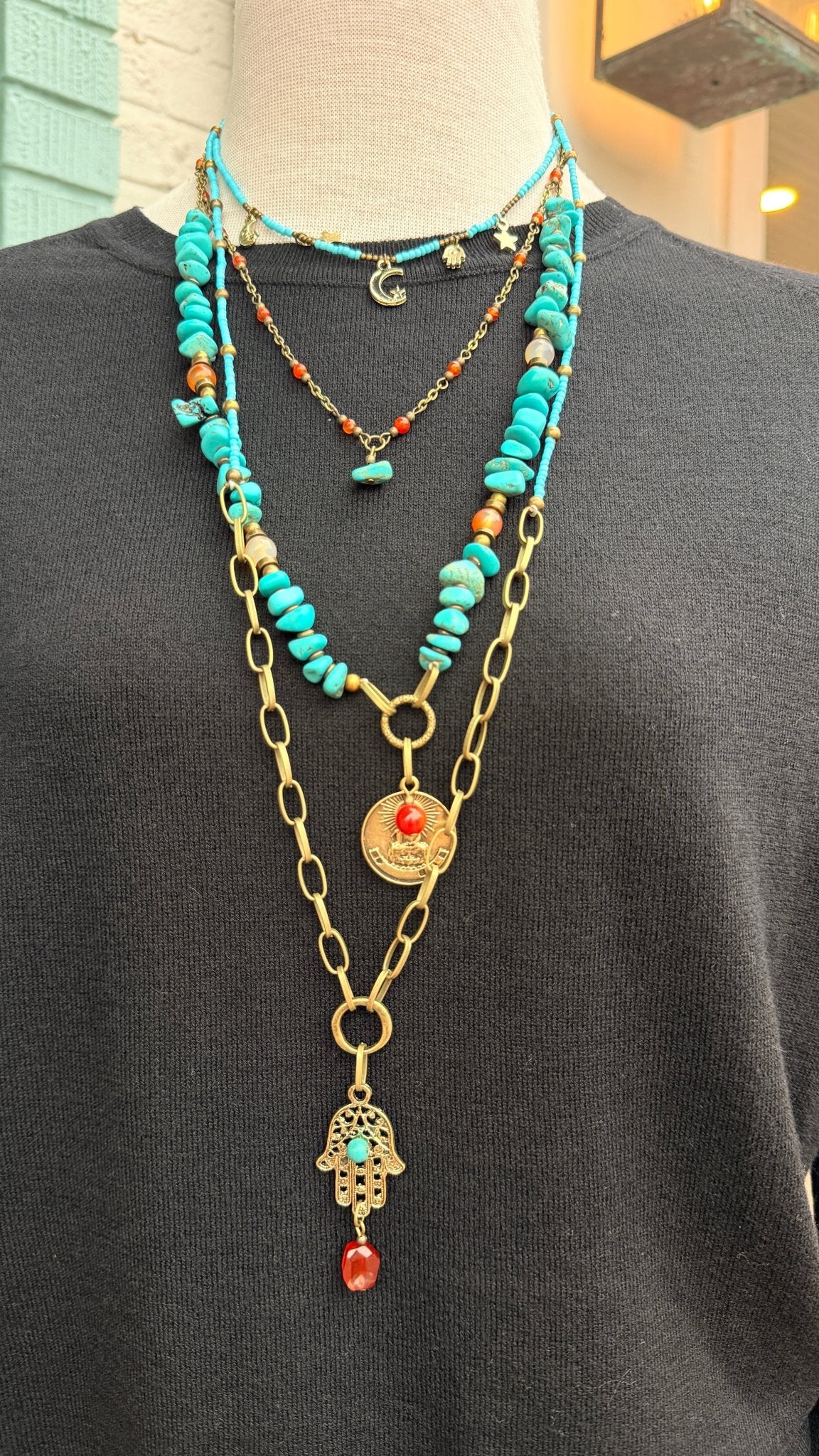 Multi Layer Hamsa Hand Boho Necklace - Rebecca James Clothing