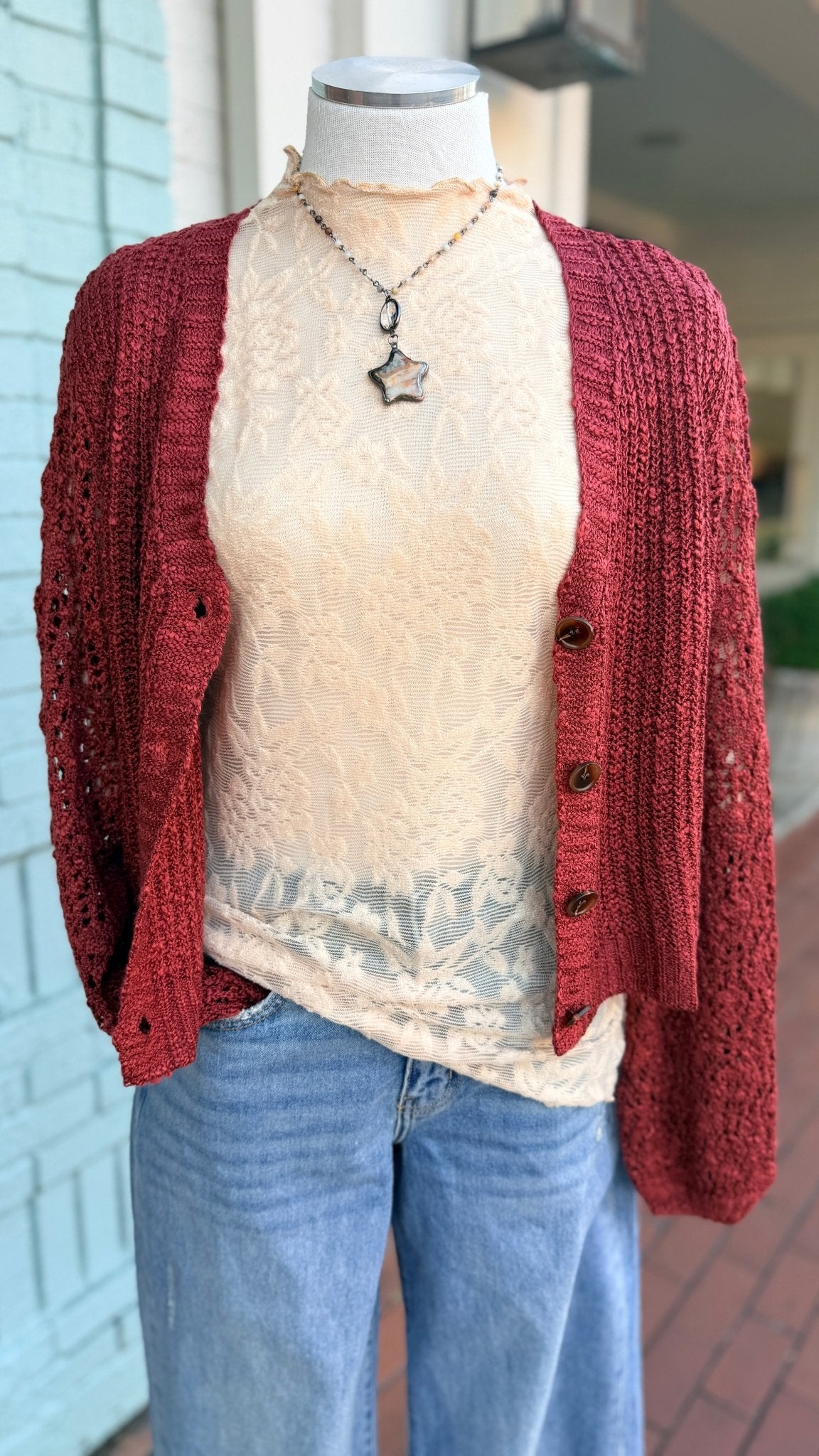 Natural Sheer Lace Fitted Top - Rebecca James Clothing