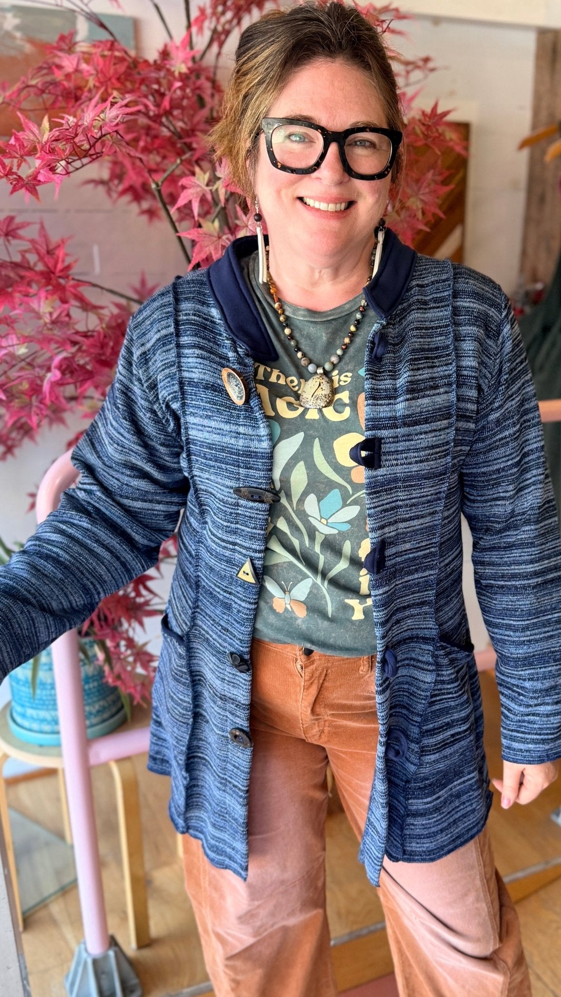 Navy Knit Sweater Coat by Hand Jive Clothing - Rebecca James Clothing