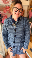 Navy Knit Sweater Coat by Hand Jive Clothing - Rebecca James Clothing