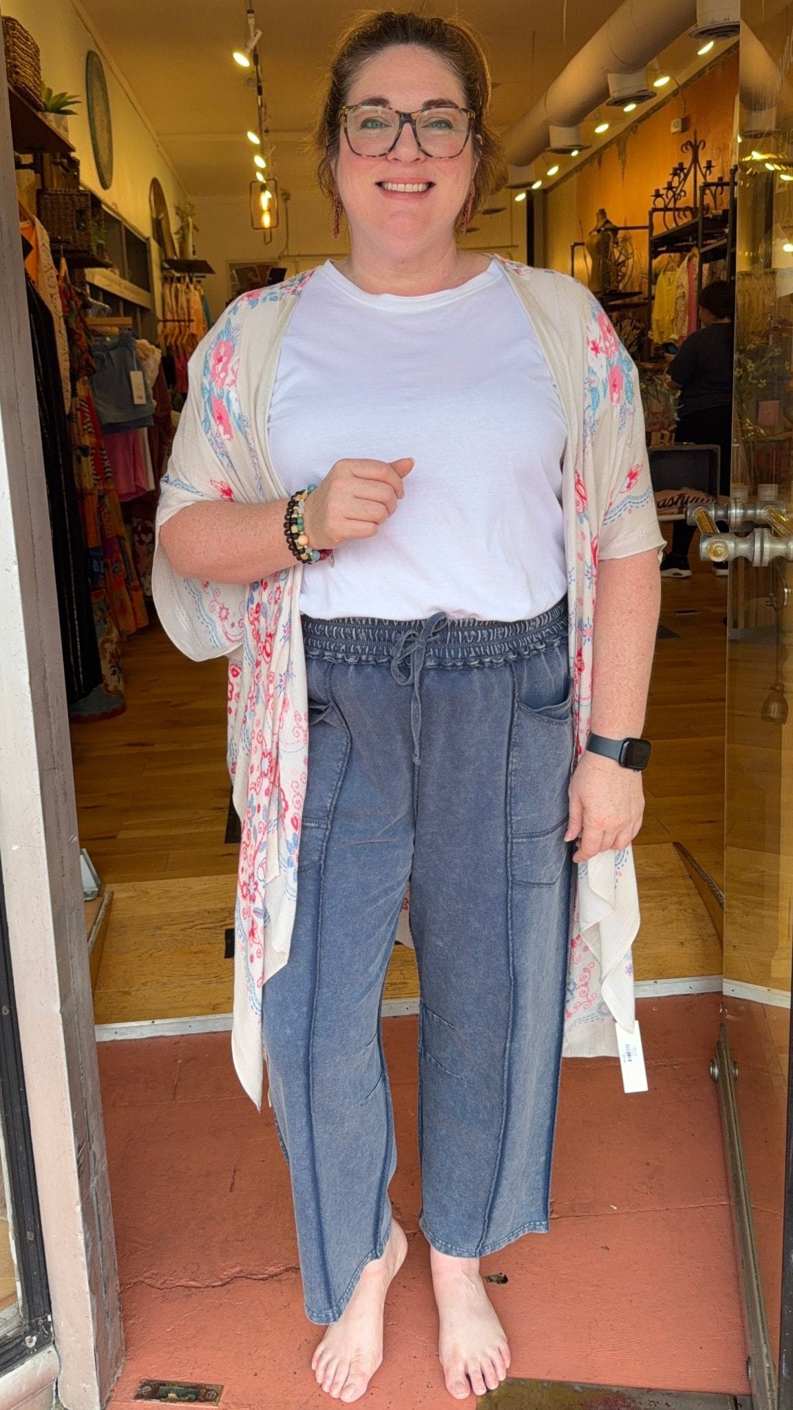 Navy Mineral Washed Terry Knit Barrel Pant - Rebecca James Clothing