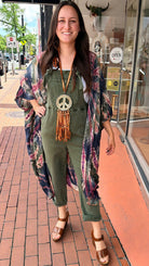 Olive Relaxed Fit Knot Strap Overalls - Rebecca James Clothing