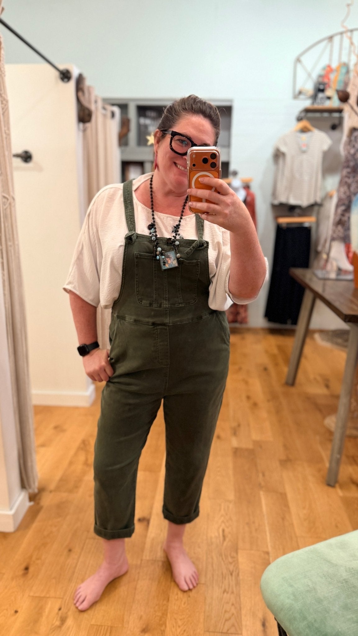 Olive Relaxed Fit Knot Strap Overalls - Rebecca James Clothing