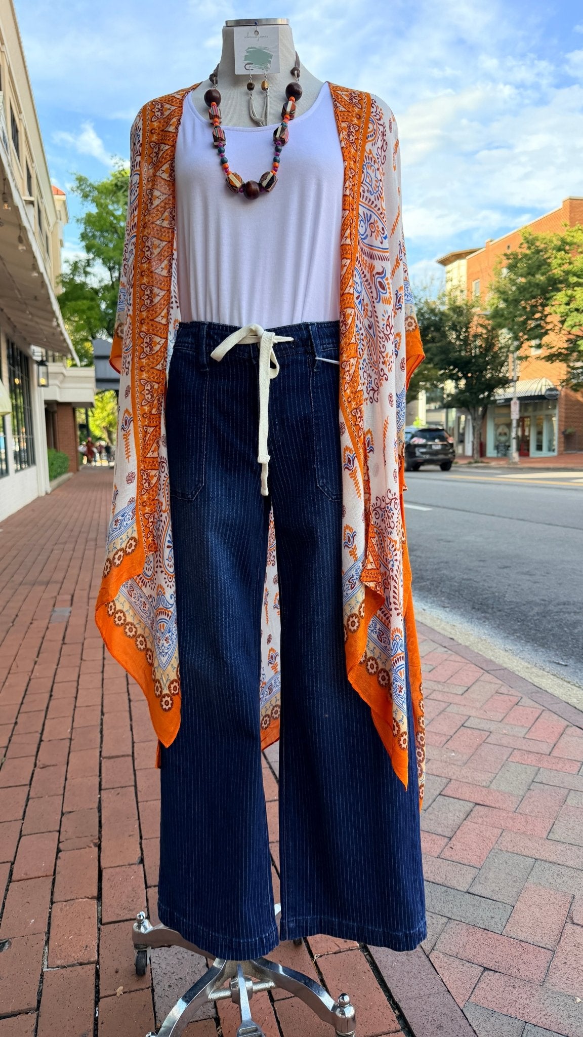 Orange Bordered Paisley Kimono Wrap - Rebecca James Clothing