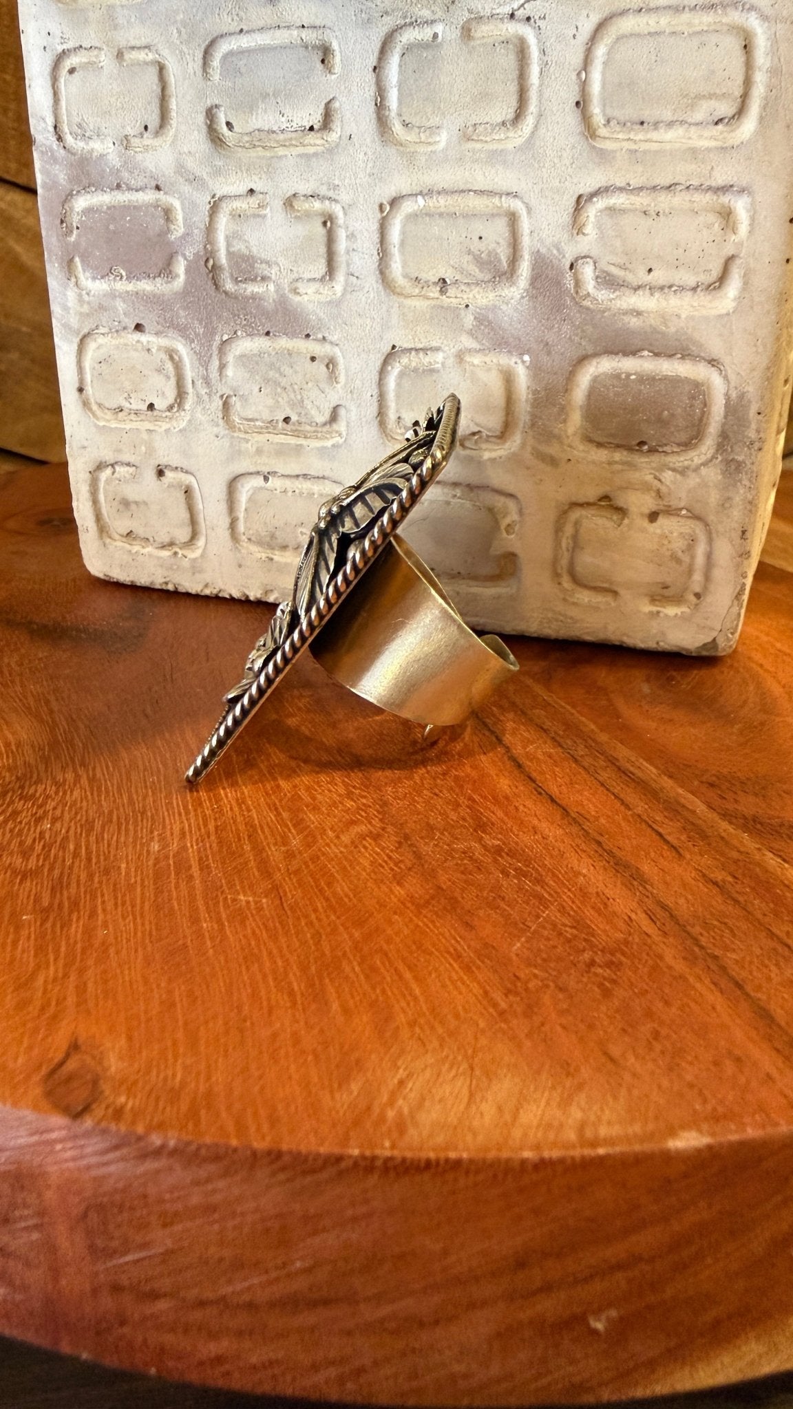 Oversized Tibetan Silver Floral Statement Ring - Adjustable Band - Rebecca James Clothing