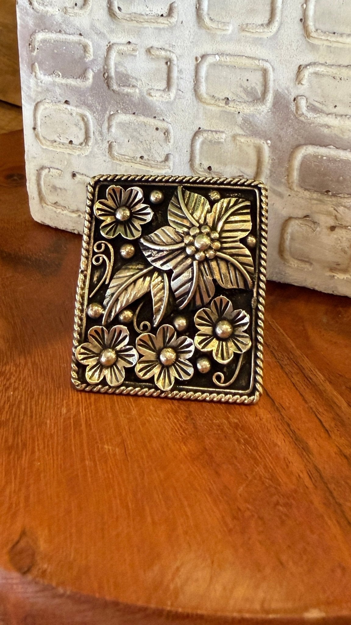 Oversized Tibetan Silver Floral Statement Ring - Adjustable Band - Rebecca James Clothing