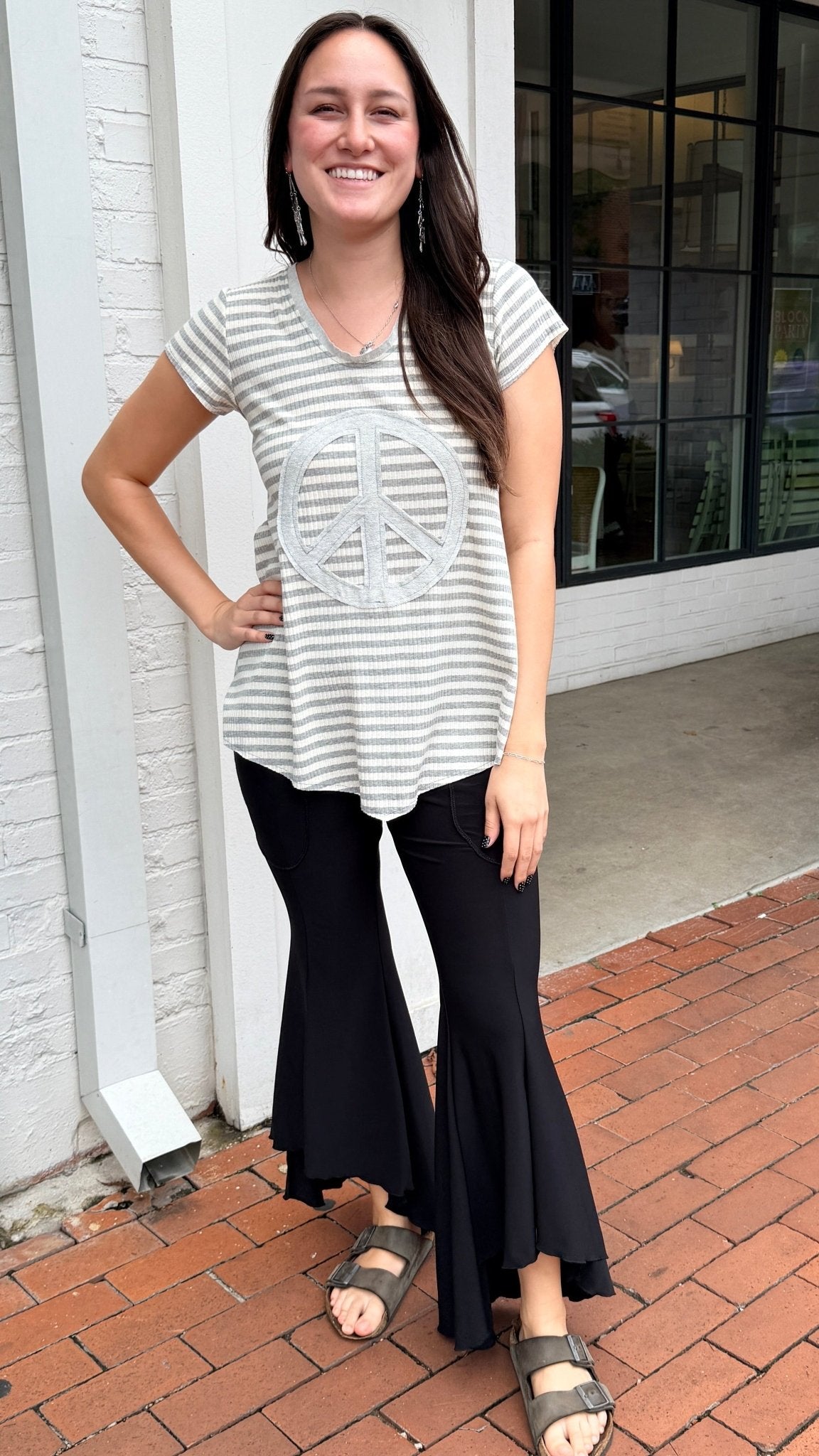 Peace 4 Today Grey Stripe Top by Hand Jive - Rebecca James Clothing