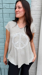Peace 4 Today Grey Stripe Top by Hand Jive - Rebecca James Clothing