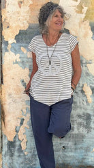 Peace 4 Today Grey Stripe Top by Hand Jive - Rebecca James Clothing