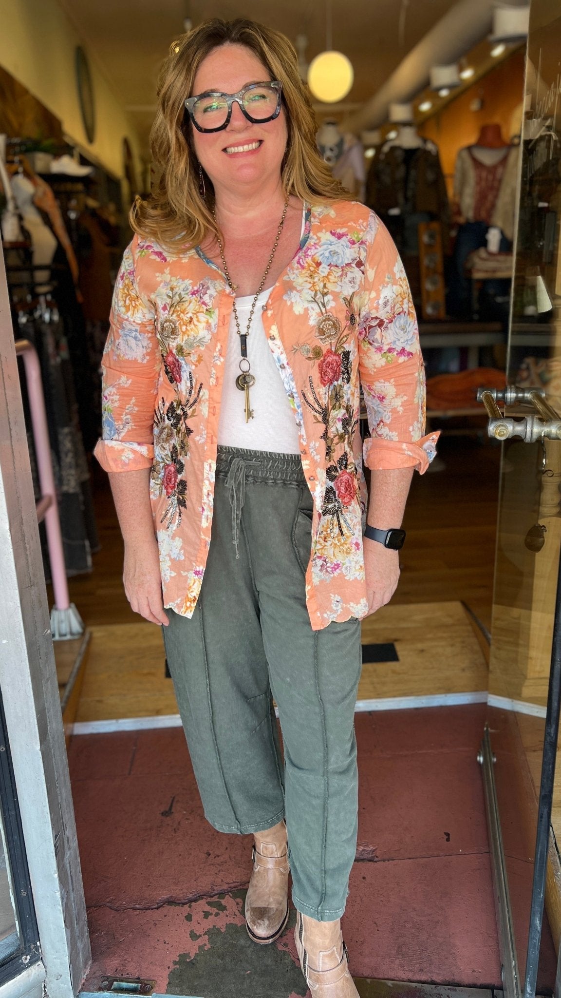 Peach Sunrise Embroidered Top by Aratta - Rebecca James Clothing