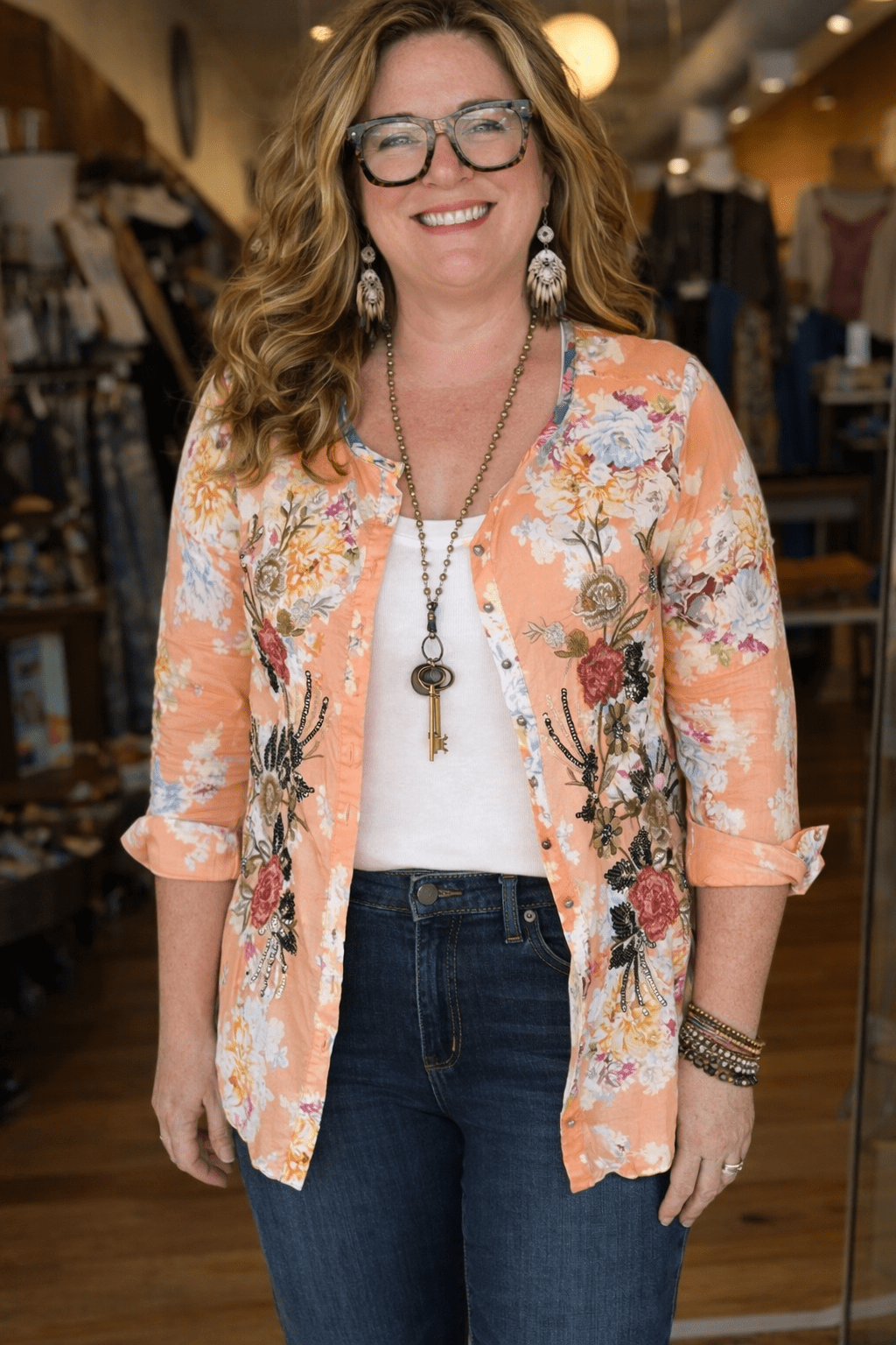 Peach Sunrise Embroidered Top by Aratta - Rebecca James Clothing