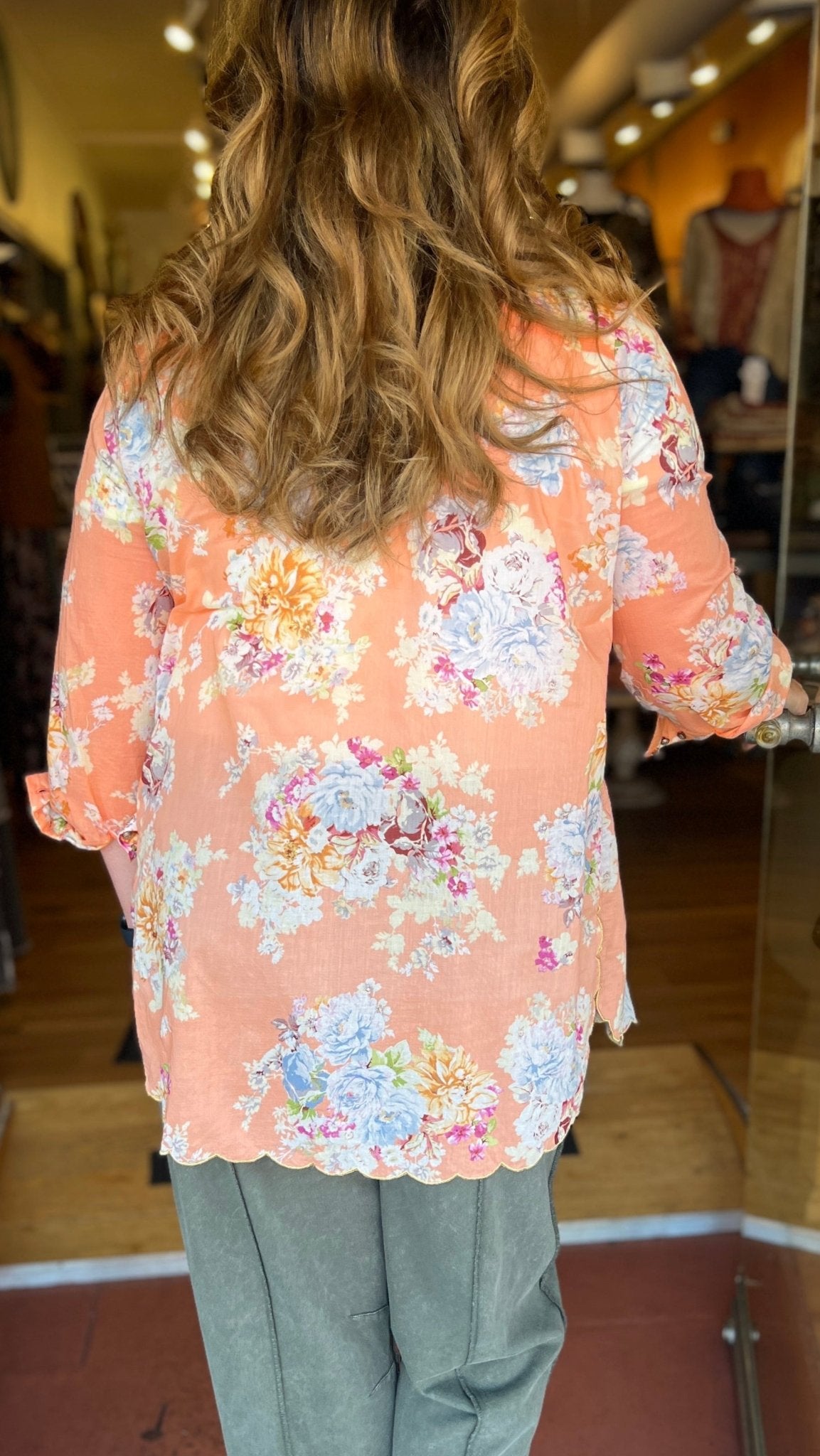 Peach Sunrise Embroidered Top by Aratta - Rebecca James Clothing